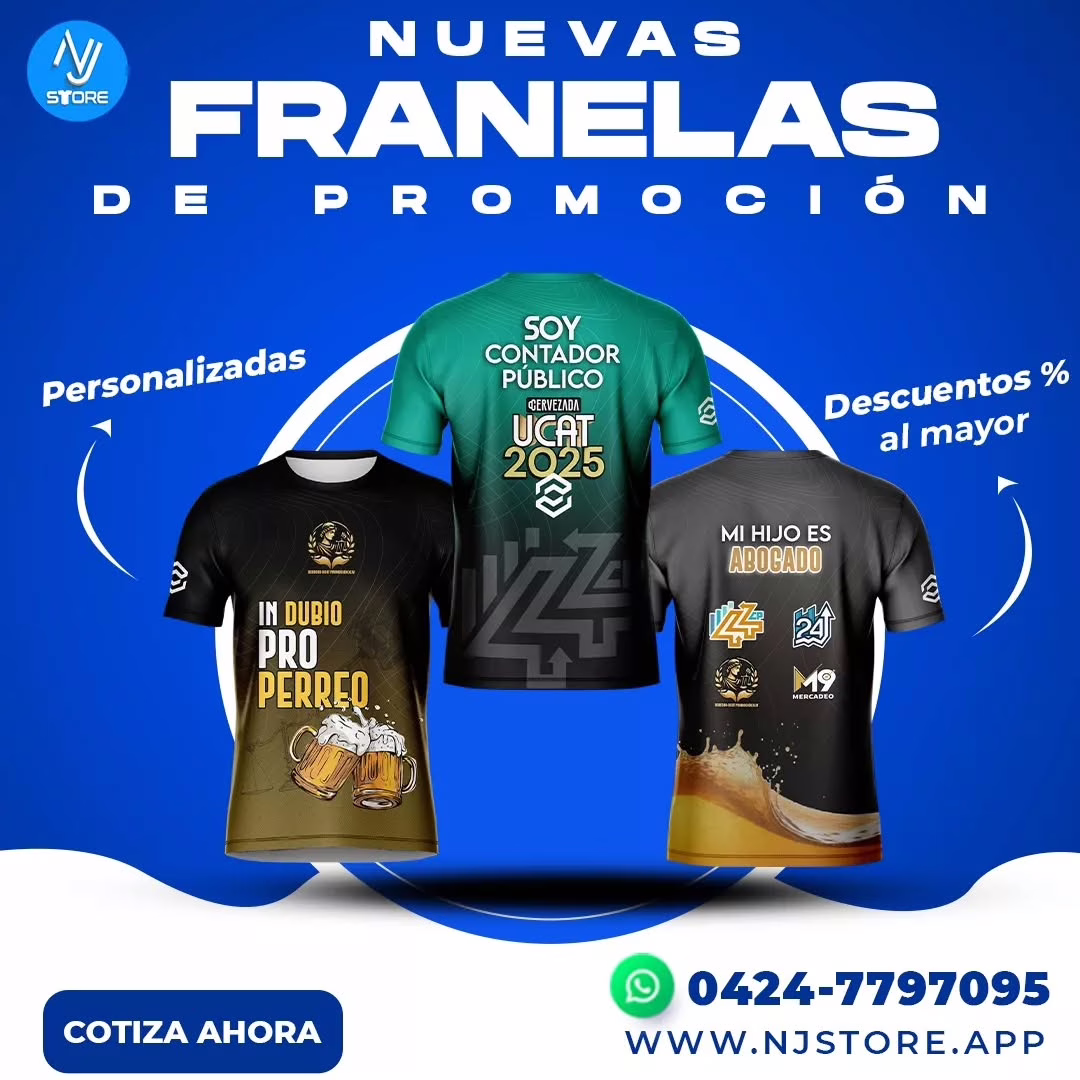 🚨 ¡FRANELAS DE PROMOCIÓN HECHAS A TU MEDIDA! 👕✨
En NJ Store llevamos tu marca al siguiente nivel con diseños 100% personalizados, ideales para promociones, eventos, lanzamientos y más.
🎨 Diseño gráfico creativo
🖨️ Sublimación de alta calidad
🧵 Confección profesional
👕 Franelas cómodas, duraderas y con estilo
📢 Destaca tu Universodad, grupo empresa, tu equipo o tu campaña con una prenda que hable por ti.
💬 ¡Escríbenos y cotiza tu lote hoy mismo!
📍Fabricamos en Venezuela con amor y detalle.
#NJStore #FranelasPromocionales #FranelasPersonalizadas #MarketingTextil #SublimaciónVenezuela #DiseñoYConfección #UniformesCreativos